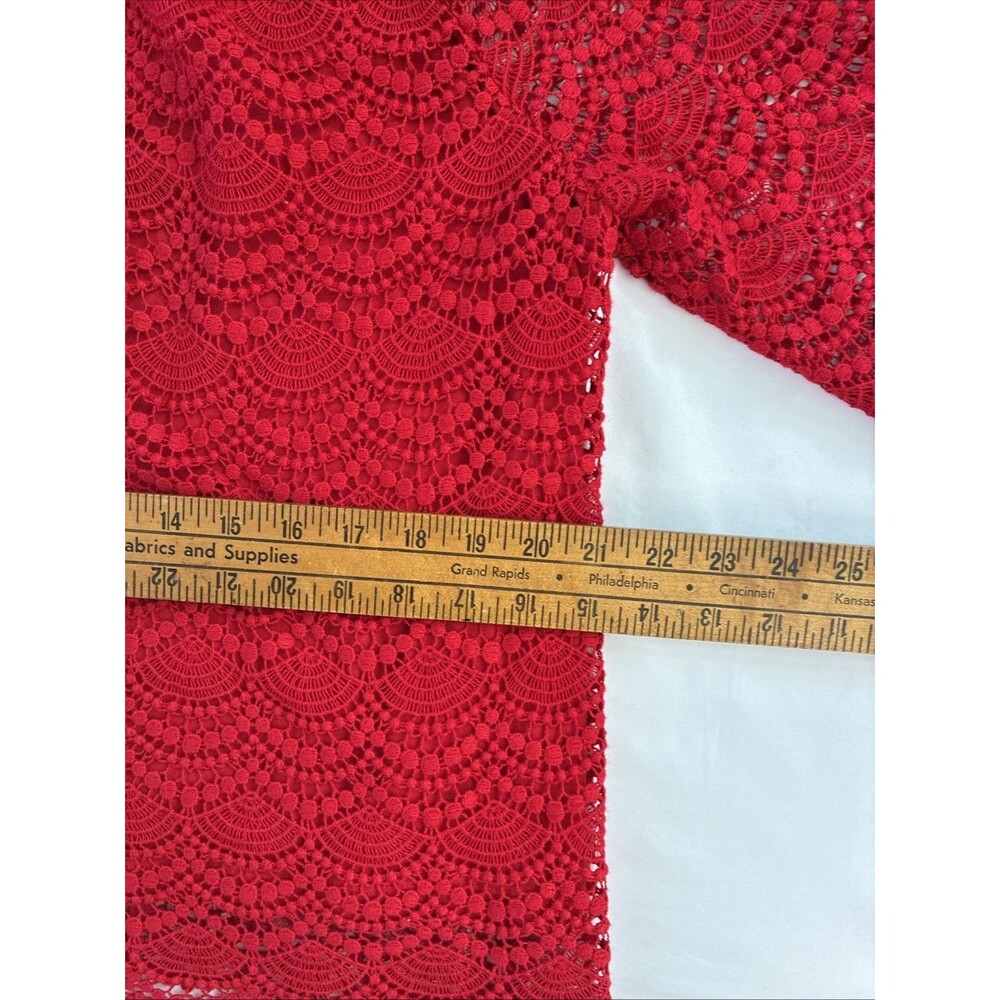 Talbots RSVP Off Shoulder Top XL Red Cotton Crochet Lace Scalloped Romantic Chic - Picture 9 of 14